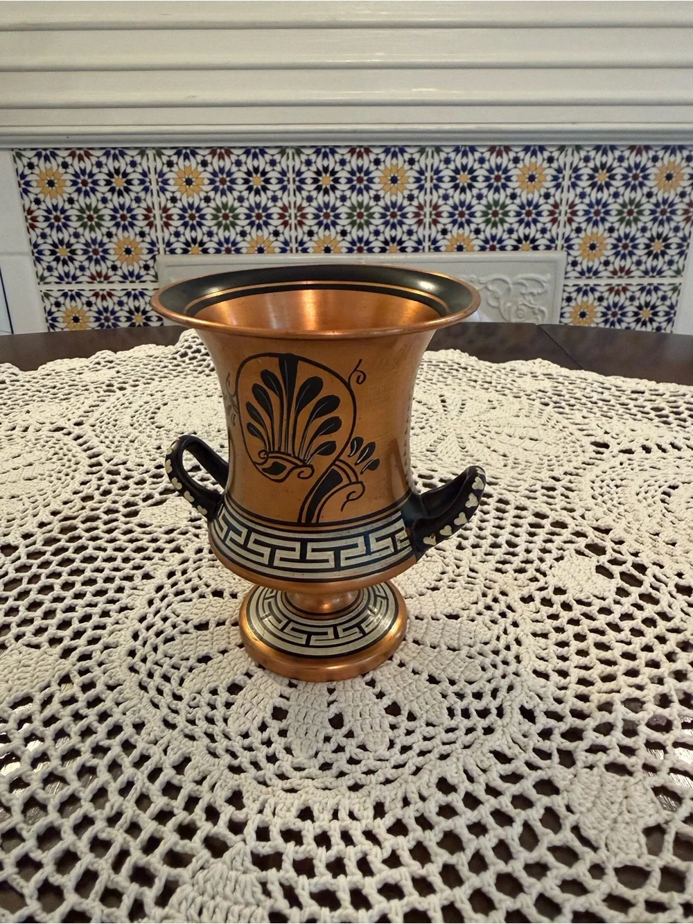 Copper Greek Decorative Vase with Black Accents